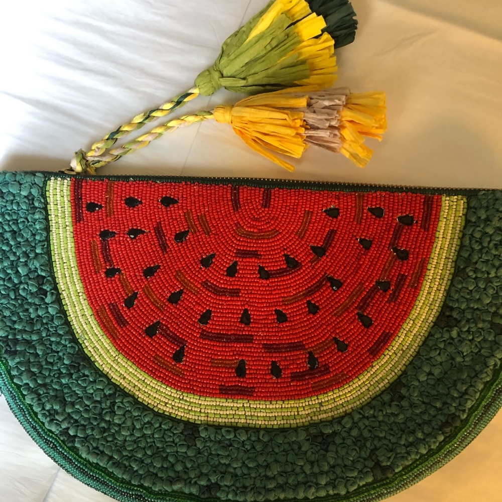 Anthropologie Beaded Watermelon Clutch Purse 7.5 X 13 inches Anton Heunis